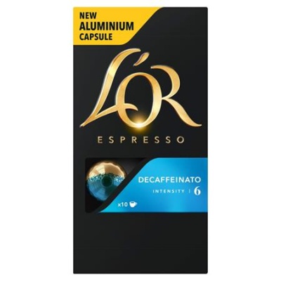 Kávékapszula, Nespresso® kompatibilis, 10 db, koffeinmentes, JACOBS DOUWE EGBERTS "L`OR Decaffeinato"