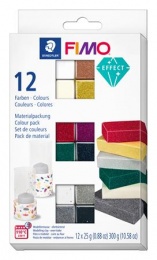 Gyurma, készlet, 12x25 g, égethető, FIMO "Effect Colours", 12 különböző szín
