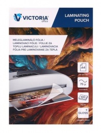 Meleglamináló fólia, 75 mikron, A4, fényes, VICTORIA OFFICE